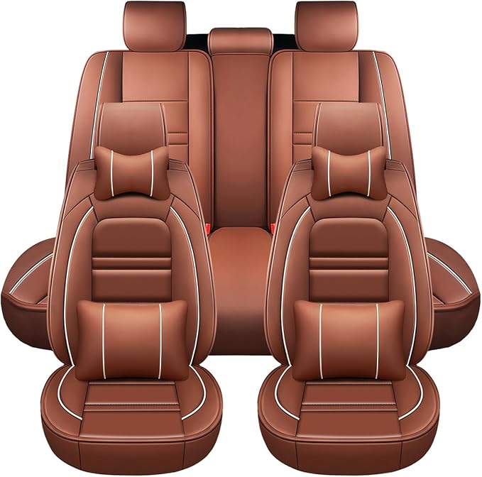 Car Seat Cover for Chevy Silverado 1500 2007-2025 | 5-Seats Seat Covers, Waterproof Seat Protectors, Automotive Seat Covers (Full Set with Pillow,Coffee)