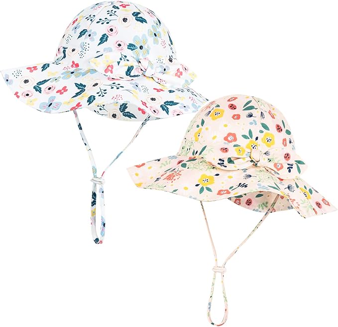 Baby Girl Sun Hat with UPF 50+ Outdoor Adjustable Beach Hat with Wide Brim Bucket Hats