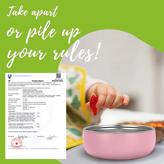 Non-Toxic Toddler Bowls with Non-Slip Base | Stainless Steel Baby Bowls for Kids | 5 Inch BPA-Free Dishwasher Safe Bowls | Mess-Free Feeding Supplies | 2-Pack Set