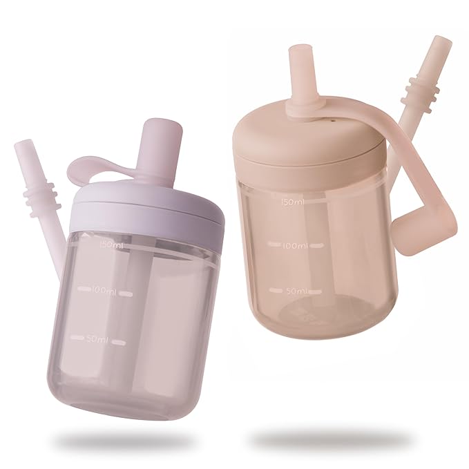 Moonkie Baby Straw cup | Silicone Toddler Sippy Cup Training Cup with Straw Lid | BPA-Free Drop-Proof Cup | Baby Led Weaning | 6 Months+, 5 oz, 2pack
