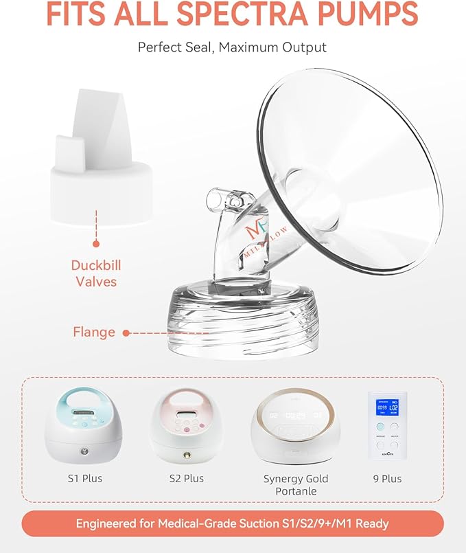 13mm Flange and Duckbill Valve for S1/S2/9+, Flange Inserts for Spectra Replacement Pump Parts (2-Pack) - Not Original Spectra Accessories