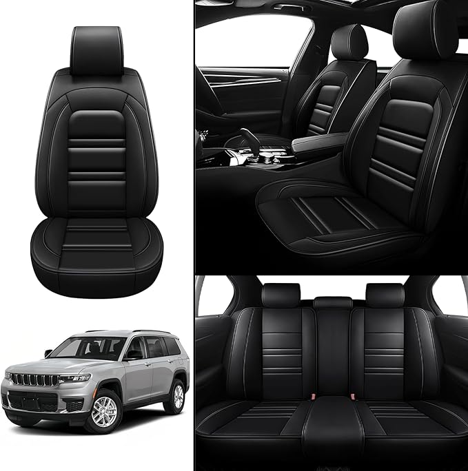 Seat Covers for JP Grand Cherokee 2011-2025 | 5-Seats Leather Seat Covers, Easy to Install Automotive Seat Covers Full Set (Full Set, Black)