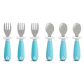 Munchkin® Raise™ Toddler Fork and Spoon Utensil Set, Rest Keeps Tip Off Table, BPA Free, 6 Pack, Blue