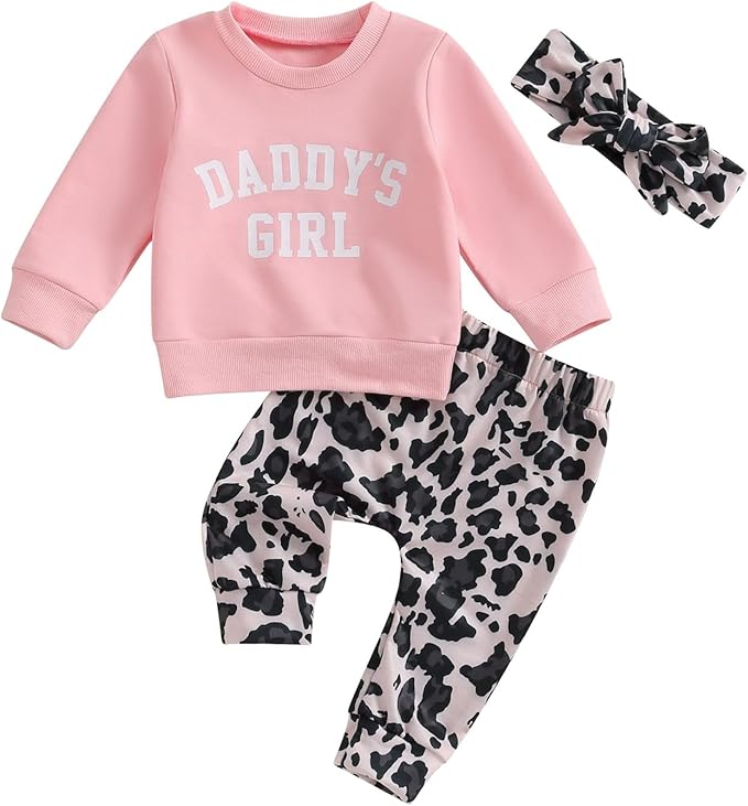 3Pcs Baby Girl Outfits Daisy Sweatshirt + Pants + Headband Infant Fall Winter Clothes