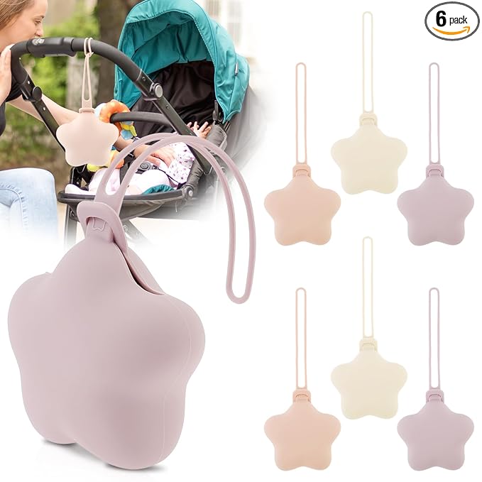 6 Pack Silicone Pacifier Holder Case, Safe and Soft Material, Pacifier Pouch Portable Pacifier Case with Stretchy Lanyard, Protective Pacifier Storage Case for Diaper Bag Stroller Travel