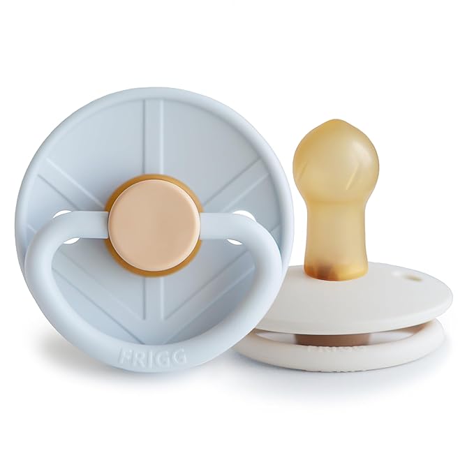 FRIGG Little Viking Natural Rubber Baby Pacifier 2-Pack | Made in Denmark | BPA-Free (Powder Blue/Cream,0-6 Months)