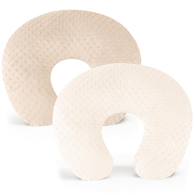 Konssy 2 Pack Nursing Pillow Covers, Soft and Comfortable Nursing Cover for Breastfeeding Pillows, Pillow Slipcover for Baby Girls Boys Newborn(Brown, Beige)