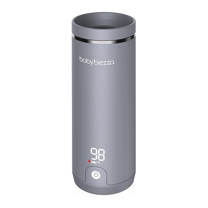 Baby Brezza Portable Warmer – 67% Faster Baby Bottle Warming - Travel Breastmilk and Formula Warmer - Safe, Even Heating - Up to 9oz - No Adapters, Grey