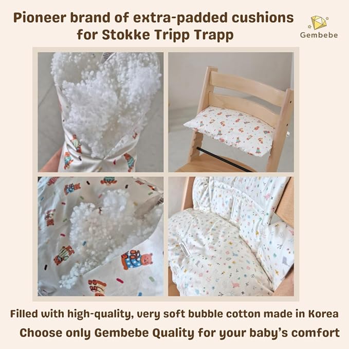 Waterproof & Compatible Stokke Tripp Trapp Cushion Set - Easy to Clean - Made Fabric from Korea - 100% Cotton Stokke Tripp Trapp High Chair Cushion Set (Dino Friends)