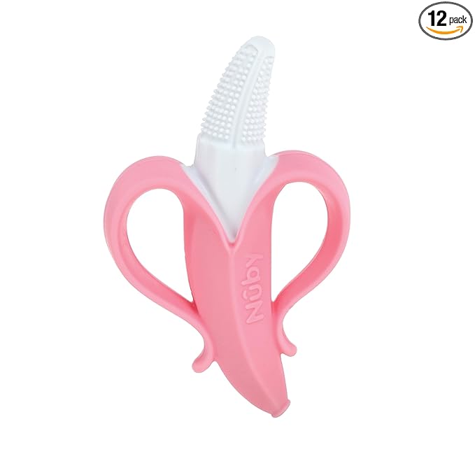 Nuby NanaNubs Banana Massaging Toothbrush - Baby Teething Toy - 3+ Months - Pink,(Pack of 12)