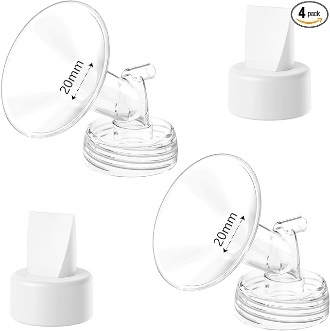 4pack Breast Pump Parts, 2pcs 20mm Flange and 2pcs Duckbill Valves for Spectra/Motif Luna/Amada MYA Breast Pumps Parts, for Spectra S2 S1 9 Plus, Replace to Flange Duckbill Valve