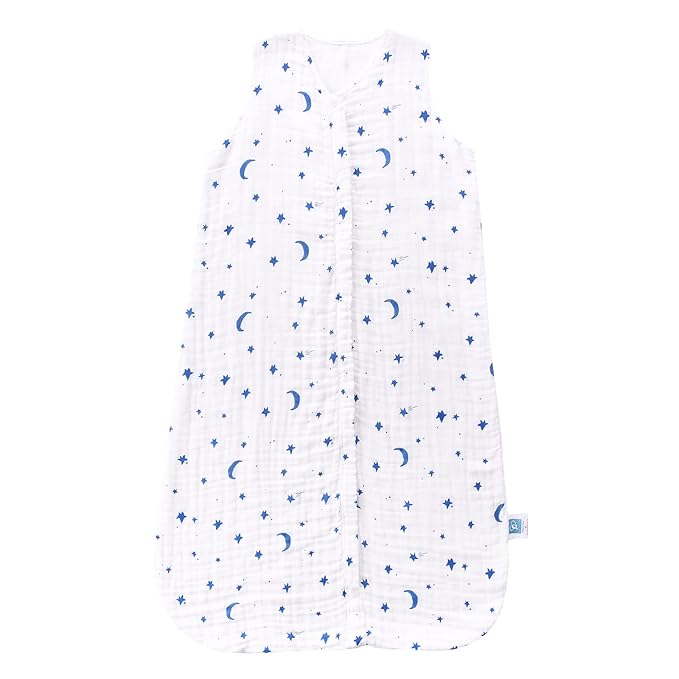 TADO MUSLIN Toddler Sleep Sack 2-4T, 0.5 TOG Lightweight Wearable Blanket for Baby, 100% Organic Cotton Muslin 4 Layers, Sleeveless Sleeping Bag, 2-Way YKK Zipper, OEKO-TEX Certified, Blue Star Moon