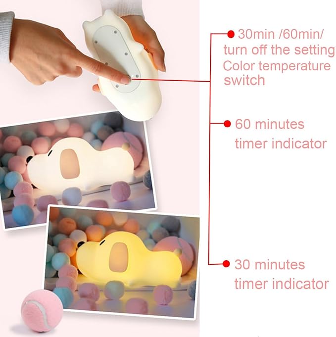 S NMT Silicone LED Papa Puppy Night Light Touch Sensor Switching Night Lamp, Transform Between Warm White 2700K and White 6500K, Safe SIL+ABS, Sleep Timer Setting for Kids Babies Bedside and Nursery