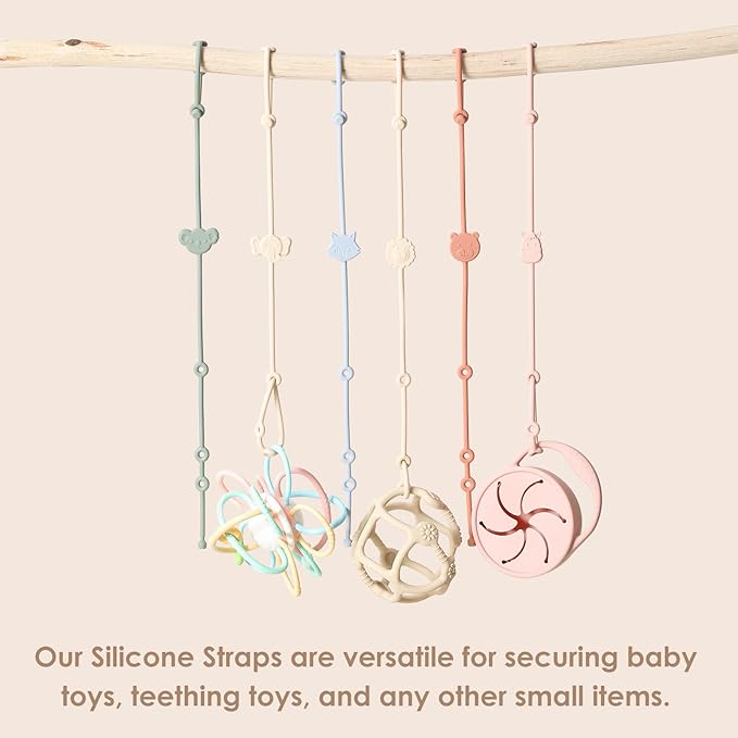 ROCCED Toy Straps for Baby 6pcs, Silicone High Chair Toys Straps Stroller Accessories Toddler Bottle Straps Car Seat Toys Baby Travel Essential Silicone Animal Design Blush+Ivory+TER