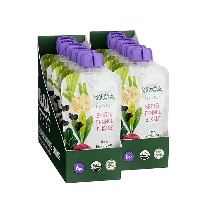 Kekoa Foods Beets, Fennel & Kale Baby Food Purée | 100% USDA Certified-Organic, No Sugar Added | Organic, Non-GMO, Gluten-Free, Vegan | Nutrient-Rich Blend with Leeks & Black Beans | 3.5 oz