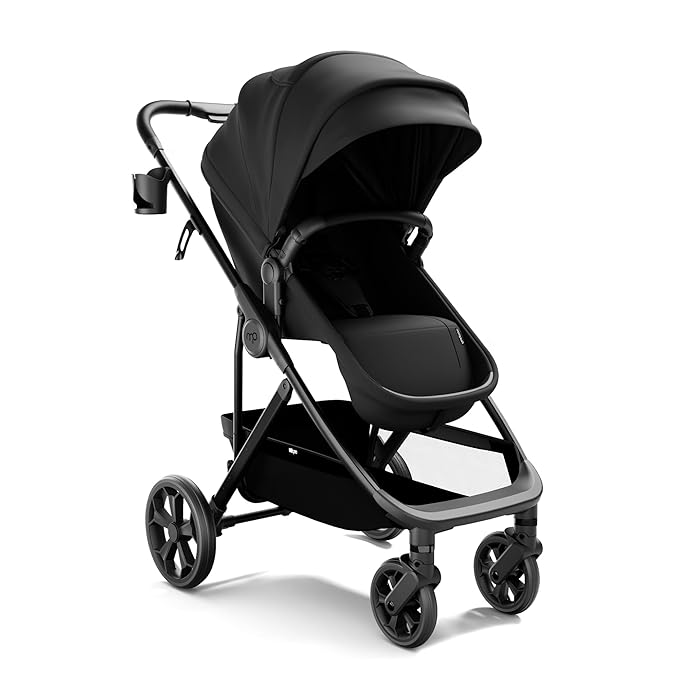 Mompush Wiz Pro 4-in-1 Baby Stroller with Newborn Mode, Full-Size All-Terrain Premium Stroller from Newborn to Toddler, Snack Tray Included for Easy Feeding & Outing, Lay-Flat in Seconds