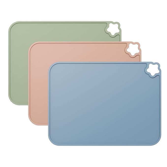 Cutebe Silicone Placemat for Toddles Kids Non-Slip Reusable Portable Kids Placemats for Dinning Table Heat Resistant Placemats, Baby Placemat Stain Resistant Silicone Mat for Dining Table 3 Pack