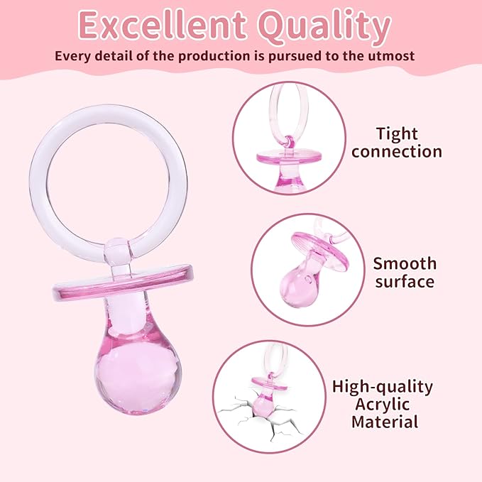 72 Pcs Baby Shower Pacifiers, 2.75’’ Plastic Pacifiers for Baby Shower Game, Baby Shower Decoration DIY, Gender Reveal Party Table Scatter/Baby Shower Party Favors, Pink Pacifiers Baby Shower