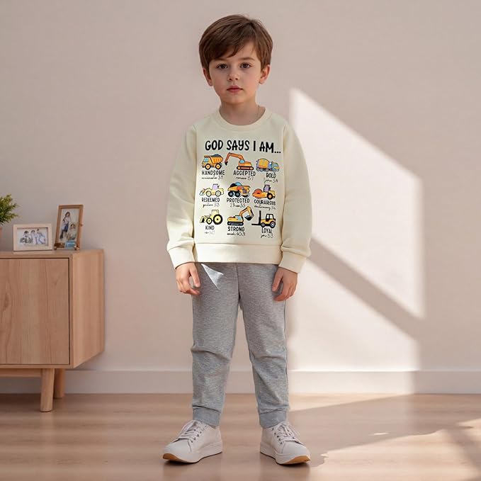 Nyapruwe Toddler Baby Boy Fall Outfit Funny Print Long Sleeve Sweatshirt Joggers Pants Set Kids Warm Winter Clothes