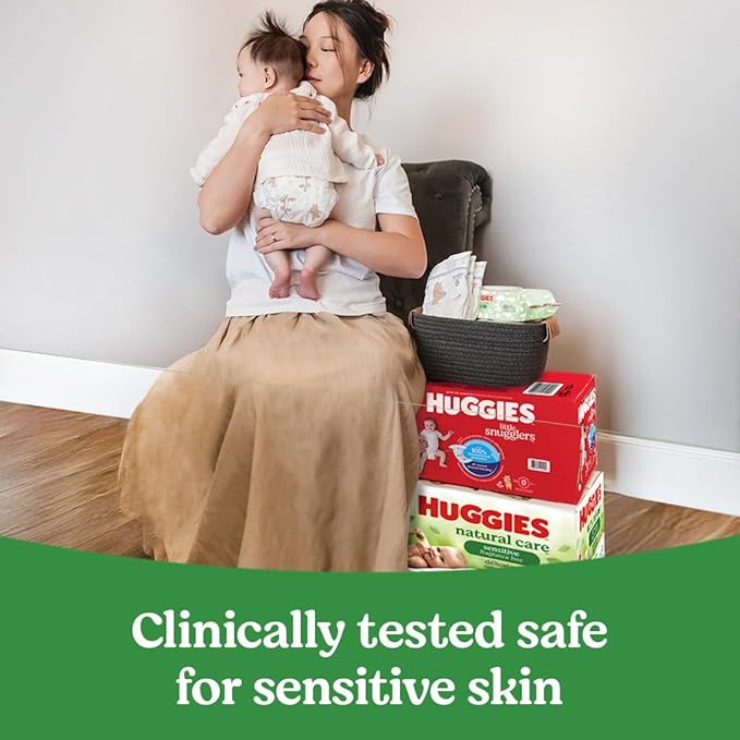 Huggies Natural Care Sensitive Baby Wipes, Unscented, Hypoallergenic, 99% Purified Water, 12 Flip-Top Packs (768 Wipes Total), Packaging May Vary