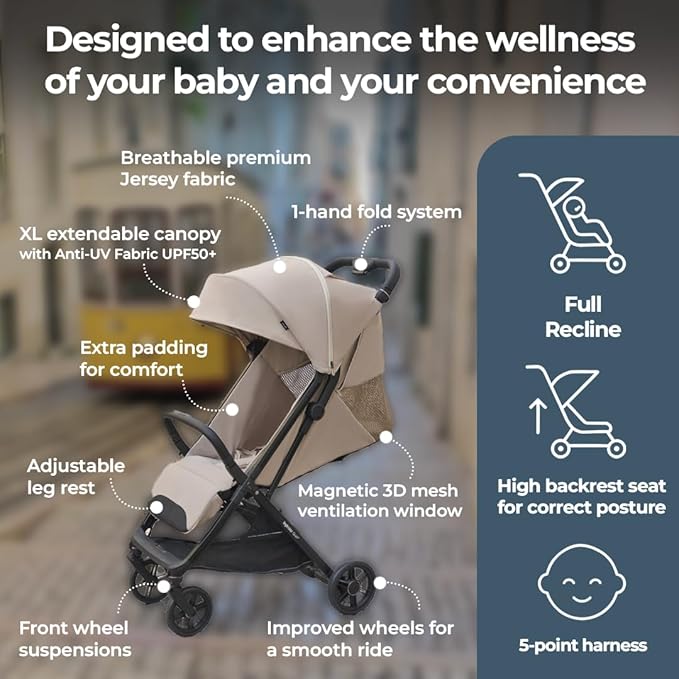Inglesina Quid³ Stroller, Astral Blue - Compact Reclining Travel Stroller for Baby & Toddler 0-55 lbs, One Hand fold, Car seat Compatible, Airplane Overhead, Lightweight, Foldable, XL UPF 50+ Canopy