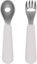 Lalo Utensils - Toddler Fork and Spoon Set - Stainless Steel and Silicone Ergonomic Toddler Utensils - Children Safe Flatware Set - 2 Pieces - Lavender