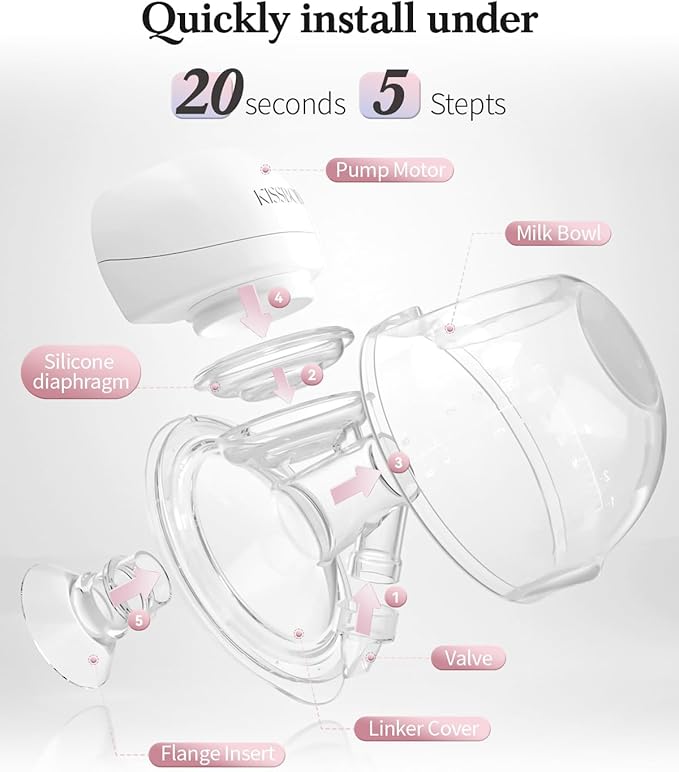 KISSBOBO ABP-1508 Hands Free Breast Pump Wearable with Storage Bag, Wearable Breastfeeding Pump Strong Suction, Low Noise, 3 Modes 9 Levels, with 21/24mm Insert/Flange, 2 Pack (White)