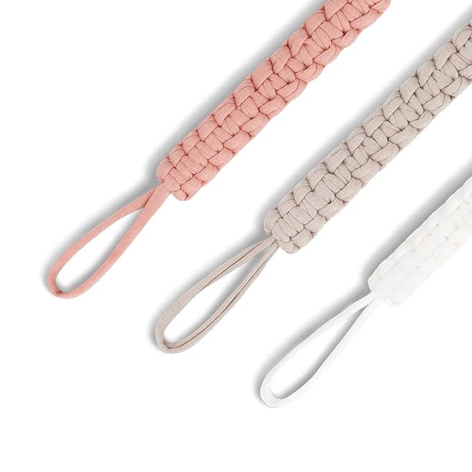Pacifier Clip for Girl 9.2 Inch Pacifier Leashes woodern Clips Teething Toy with Handmade Braided Cotton Modern Unisex Baby Shower Birthdays Christmas Set (3 Pack Grils)