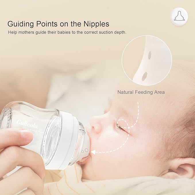 Gulicola Natural Small Glass Baby Bottle 3 oz, Very Slow Flow Nipple, 1 pk - White