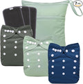 babygoal Reusable Charcoal Cloth Diapers with Double Gussets, 3 Pack Washable Baby Pocket Diapers with 3pcs Charcoal Inserts and Wet Dry Bag(Dark Grey,BeanGreen,Lake Blue)