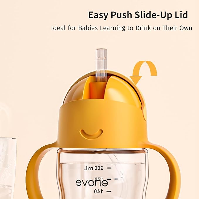 Evorie Tritan Weighted Straw Sippy Cup with Handles for Baby and Toddlers, Spill Proof Baby Water Bottle with Straw for 6 months and up, 7 Oz, Infant Training Water Bottle (Blue)