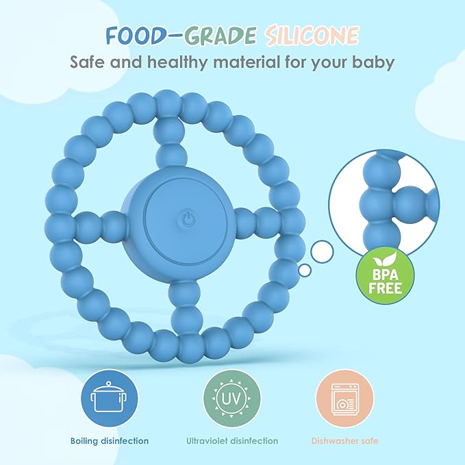 Vibrating Sensory Chew Toy, Vibrating Teether for Baby Over 6 Months, Autism Chew Toys for Kids with USB Chargeable & 3X Vibration Settings