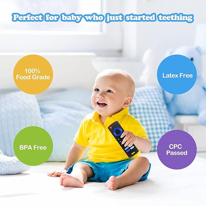 2-Pack Baby Teething Toys-TV Remote Control Shape Silicone Infants Teething Toys for Babies 0-18 Months,BPA-Free (Black+Pink)