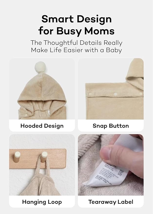 Konny Baby Hooded Towel Plush Thick & Cozy Soft-Touch Absorbent Rayon from Bamboo Cotton Baby Bath Beach Towel, Oeko-TEX, Newborn Boys Girls Toddler (Beige, Medium)