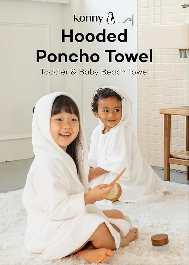 Konny Baby Hooded Towel Plush Thick & Cozy Soft-Touch Absorbent Rayon from Bamboo Cotton Baby Bath Beach Towel, Oeko-TEX, Newborn Boys Girls Toddler (White, Medium)