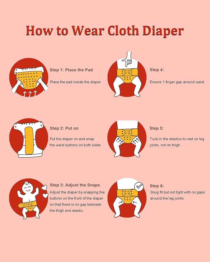 babygoal AWJ Cloth Diapers with Tummy Panel Pack of 7, 3 Diaper Cover with 3 Inserts and Wet Dry Bag, Adjustable Washable Reusable for Baby Girls and Boys