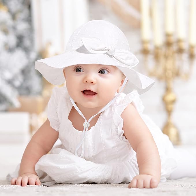 Baby Girl Sun Hat with UPF 50+ Outdoor Adjustable Beach Hat with Wide Brim Bucket Hats