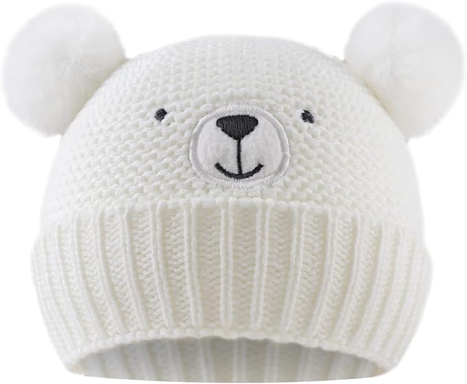 JANGANNSA Cute Bear Baby Beanie Pompom Baby Boys Hat Infant Toddler Winter Knitted Beanies for Girls