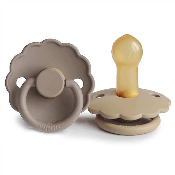 FRIGG Daisy Natural Rubber Baby Pacifier | Made in Denmark | BPA-Free (Croissant/Portobello, 6-18 Months) 2-Pack