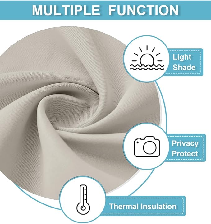 RYB HOME Privacy Curtain for Sliding Glass Door, Light Block Noise Reduce Insulated Curtain Screen for Living Room Locker Room Basement Bedroom Closet, 100 inch Wide x 108 inch Long, Natural