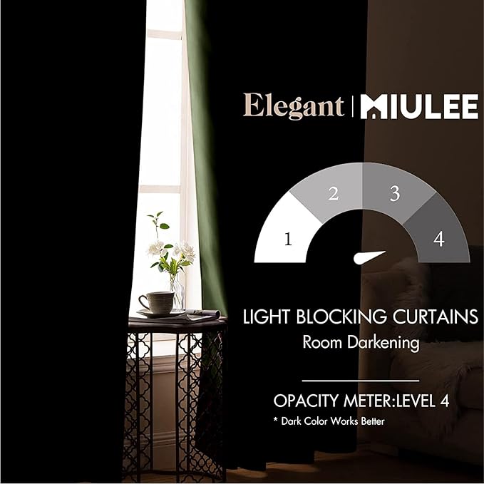 MIULEE Blackout Curtains 96 Inches Long for Bedroom Living Room Thermal Insulated Black Out Drapes Room Darkening Grommet Top Solid Light Blocking Drapery Set of 2 Window Panels Olive Green
