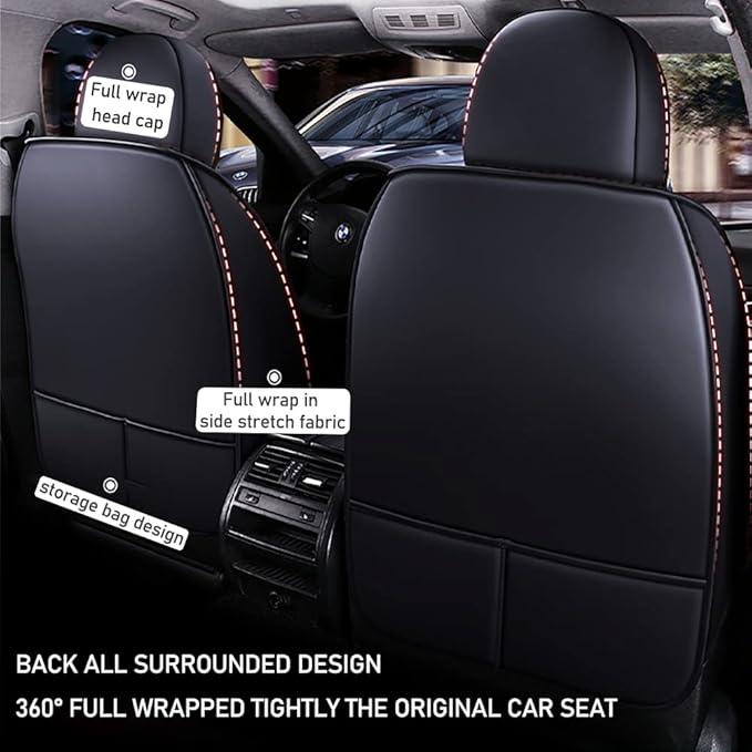 Luxury 2 Seats Car Seat Covers Protectors for Suzuki 1999-2025 95% Models, Back Storage Bag Design & Headrest Pillow & Lumbar Support Black & Black Line