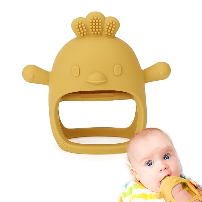 Socub Silicone Baby Teether Toys for Infants 3-6 6-12 Months, BPA Free Anti-Drop Silicone Mitten Teething Toy, Baby Chew Toys for Sucking Needs, Newborn Essentials & Baby Shower Gifts Boys(Mango)