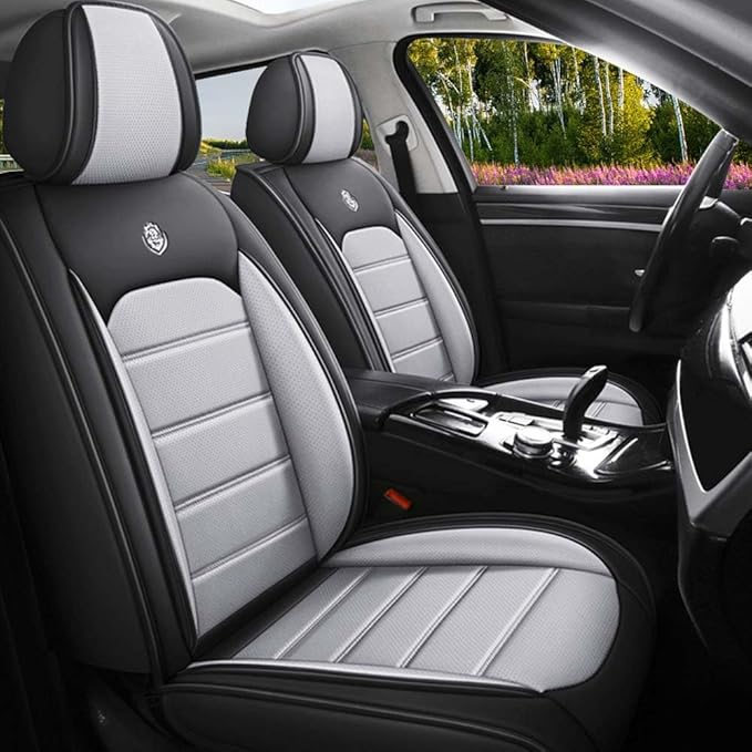 Leather Seat Cover for Ford Edge 2010-2026,Waterproof Soft Seat Covers,Interior Accessories Seat Covers Cushion Vehicle Protector Airbag Compatible(Black&Gray,Full Set)