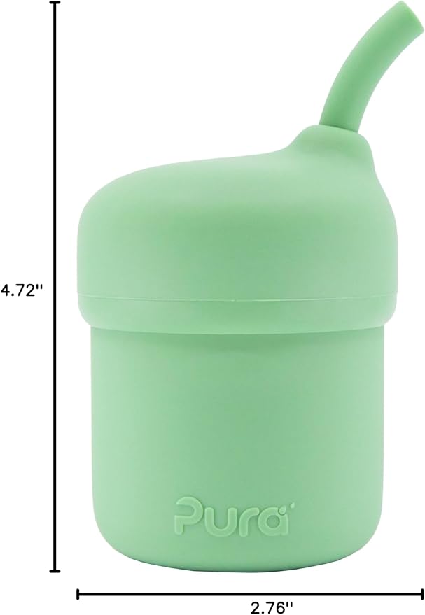 Pura my-my Silicone Straw Cup| Spill Proof, Reusable, Food Grade Silicone, Plastic-Free | For Kids, Toddlers, Babies & Infants - 2 Pack Mint & Moss