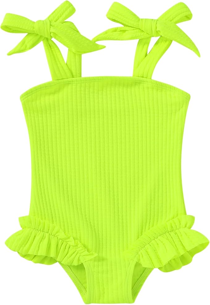 Happy Town Toddler Swimsuit Girl Solid Color Stripe One-Piece Baby Bathing Suits