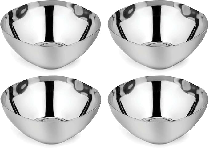 Ahimsa Stainless Steel Bowls for Kids | Non Toxic, Pediatrician Designed Toddler Bowls 12oz | Durable Metal Kids Bowl, Easy to Clean, Dishwasher Safe | Set of 4 Silver