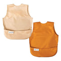Tiny Twinkle Short Sleeve Apron Bibs for Babies & Toddlers – 2 Pack Waterproof, Mess-Proof Baby Bibs for Eating & Feeding, Machine Washable,Perfect Holiday Gift(Sand Cinnamon, 6–24M)