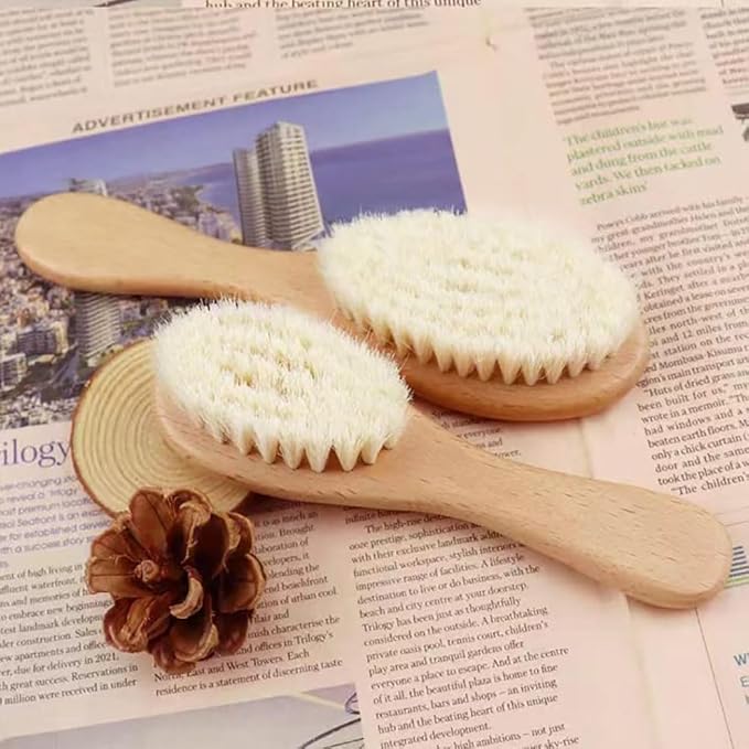 Wooden Handle And Super Soft Goat Hair, Soft Baby Brush For Newborns And Toddlers