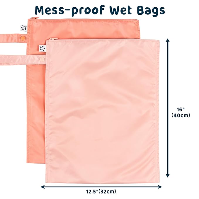 Tiny Twinkle Wet Dry Bag – 2 Pack Reusable Waterproof & Mess Proof Wet Bags for Swimsuits & Travel, Baby Towels & Beach Essentials,a Diaper Bag Must-Have(Peach,Terracotta)